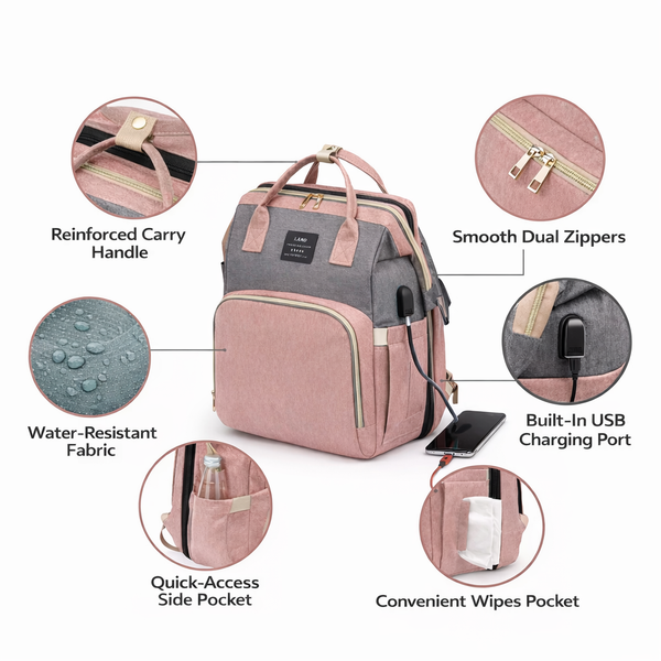 SmartNest™ 3-in-1 Diaper Backpack with Portable Changing Station