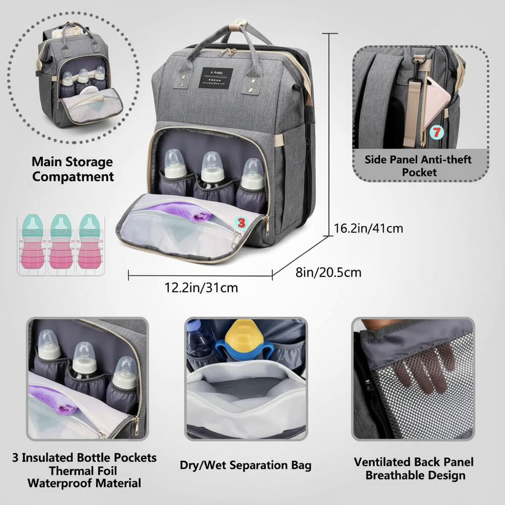 SmartNest™ 3-in-1 Diaper Backpack with Portable Changing Station